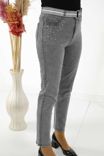 Großhandel Damen Jeans Stone Embroidered Grey - 3688 | KAZEE - Thumbnail