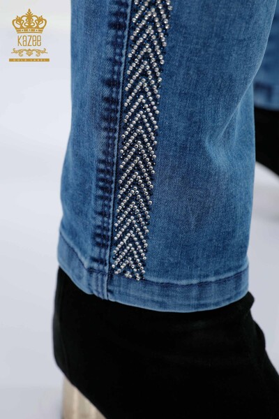 Großhandel Damen jeans - Streifen - Kristall Stein bestickt - Baumwolle - 3557 | KAZEE - Thumbnail