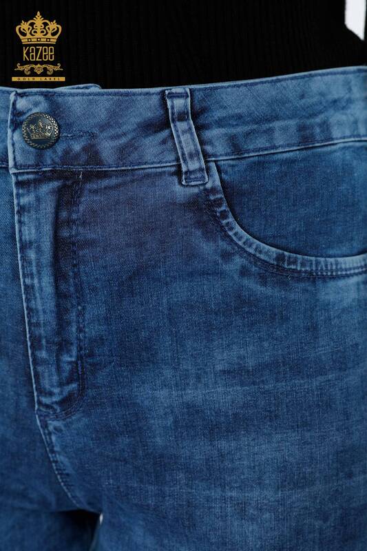 Großhandel Damen jeans - Streifen - Kristall Stein bestickt - Baumwolle - 3557 | KAZEE