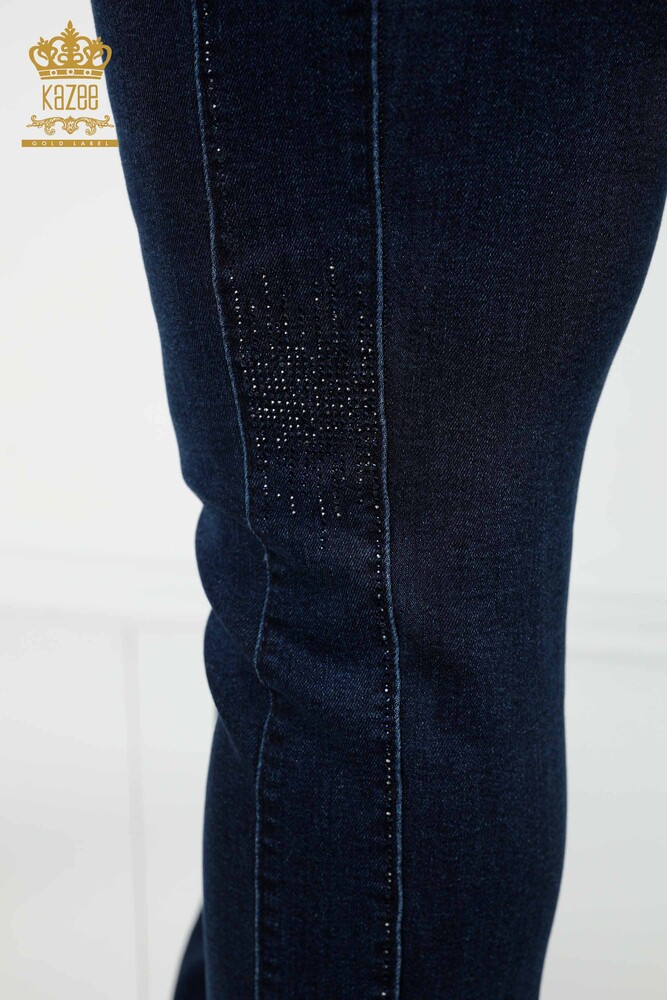 Großhandel Damenjeans Streifen Stein bestickt - Marineblau - 3653 | KAZEE - 7