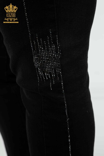 Großhandel Damen Jeans Streifen Stein bestickt - Schwarz - 3653 | KAZEE - 7