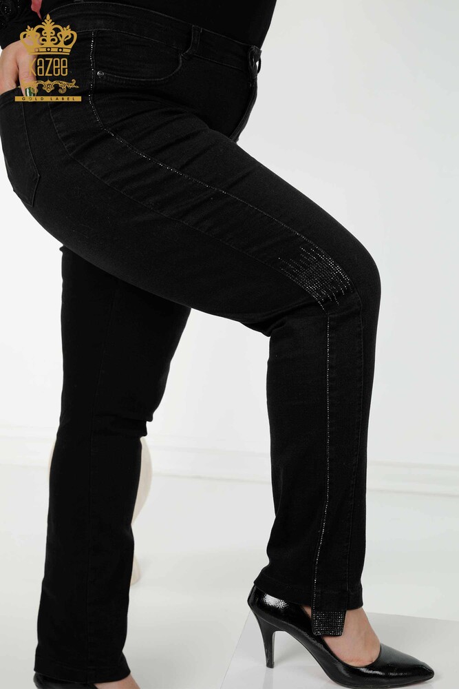 Großhandel Damen Jeans Streifen Stein bestickt - Schwarz - 3653 | KAZEE - 10
