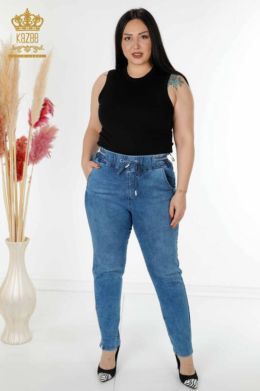Großhandel Damen Hose jeans - Elastische Taille - Blau - 3696 | KAZEE
