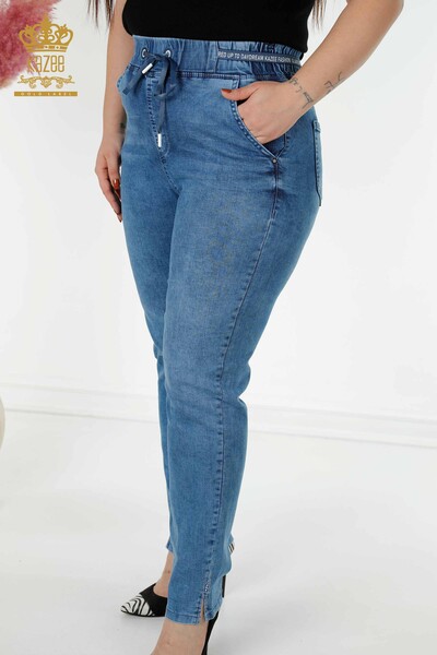 Großhandel Damen Hose jeans - Elastische Taille - Blau - 3696 | KAZEE - Thumbnail