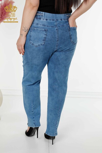 Großhandel Damen Hose Jeans Taschen Stein bestickt - Blau - 3697 | KAZEE - Thumbnail