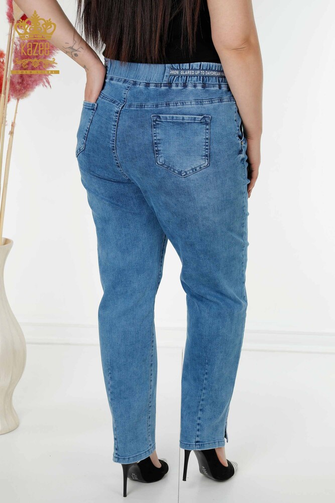Großhandel Damen Hose Jeans Taschen Stein bestickt - Blau - 3697 | KAZEE - 8