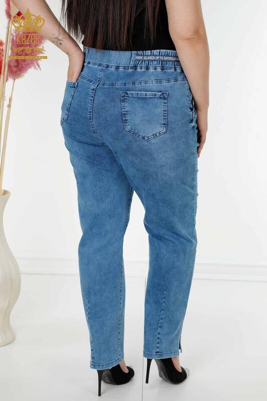 Großhandel Damen Hose Jeans Taschen Stein bestickt - Blau - 3697 | KAZEE