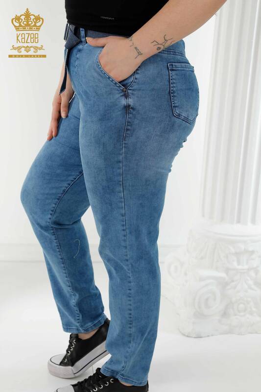 Großhandel Damen Jeans Blau Mit Tasche - 3686 | KAZEE
