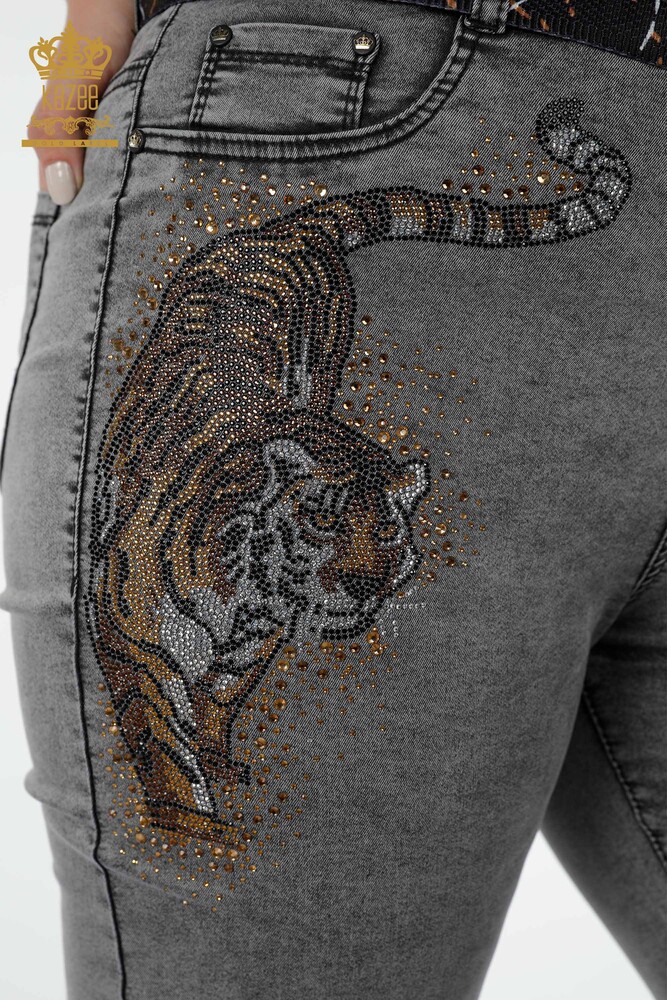 Großhandel Damenjeans - Tiger muster - Grau - 3465 | KAZEE - 4