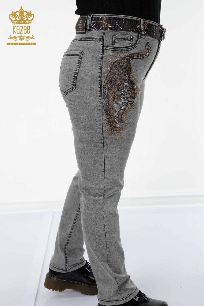 Großhandel Damenjeans - Tiger muster - Grau - 3465 | KAZEE - 8