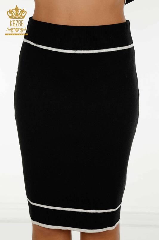 Großhandel Damen Doppel Anzug - Knopfdetail - Schwarz Ecru - 30303 | KAZEE