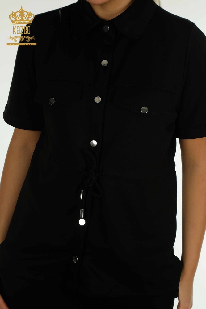 Großhandel Dreier-Trainingsanzug-Set Damen im - Knopf Detail - Schwarz - 17633 | KAZEE - 5