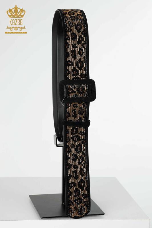 Großhandel Damen Gürtel - Leopard Stein bestickt - Schwarz - 509 | KAZEE