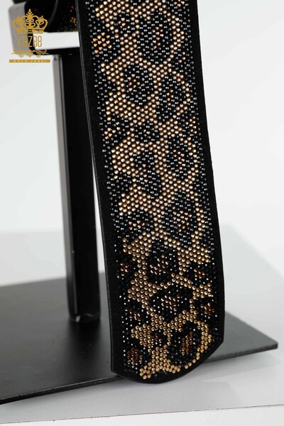 Großhandel Damen Gürtel - Leopard Stein bestickt - Schwarz - 509 | KAZEE - Thumbnail