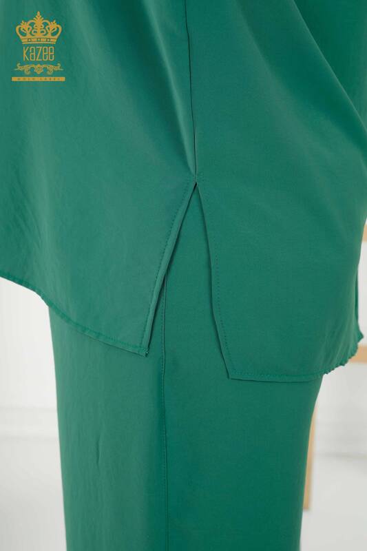 Großhandels-Hemd-Anzug der Frauen - Rückseite Knopf ausführlich - Khaki - 20320 | KAZEE