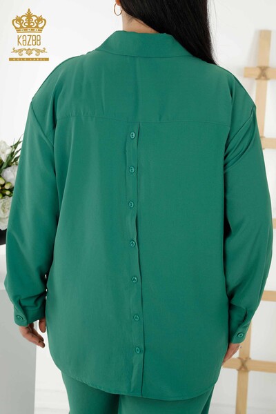 Großhandels-Hemd-Anzug der Frauen - Rückseite Knopf ausführlich - Khaki - 20320 | KAZEE - Thumbnail
