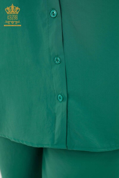 Großhandels-Hemd-Anzug der Frauen - Rückseite Knopf ausführlich - Khaki - 20320 | KAZEE - Thumbnail