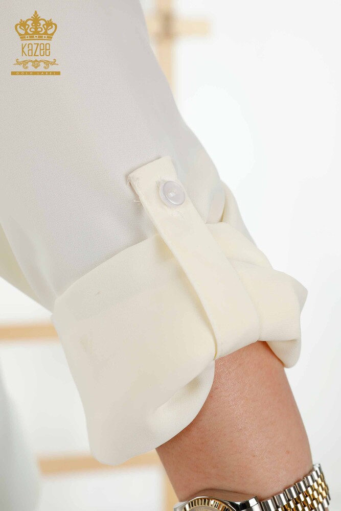 Großhandel Damenhemd - Ärmel Knopf detailliert - Ecru - 20376 | KAZEE - 6