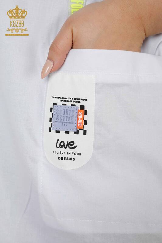 Großhandel Damen Hemd Halb geknöpft Weiß - 20096 | KAZEE