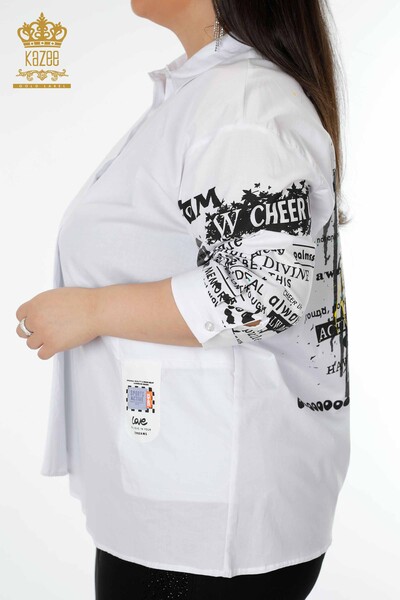 Großhandel Damen Hemd Halb geknöpft Weiß - 20096 | KAZEE - Thumbnail