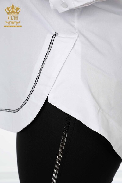 Großhandel Damen Hemd Halb geknöpft Weiß - 20130 | KAZEE - Thumbnail