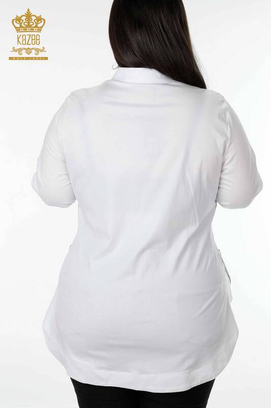 Großhandel Damen Hemd Halb geknöpft Weiß - 20130 | KAZEE