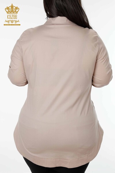 Großhandel Damenhemd - Halber Knopf - Beige - 17230 | KAZEE - Thumbnail