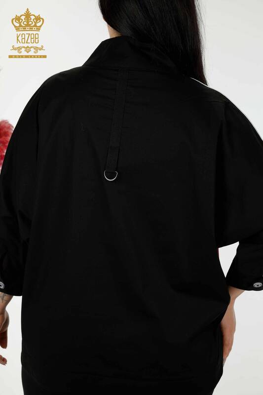 Großhandel Damenhemd Halbe Knopfleiste Schwarz - 20307 | KAZEE