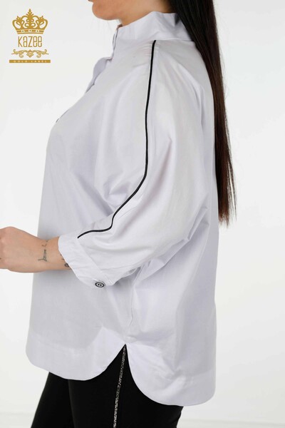 Großhandel Damenhemd Halbe Knopfleiste Weiß - 20307 | KAZEE - Thumbnail