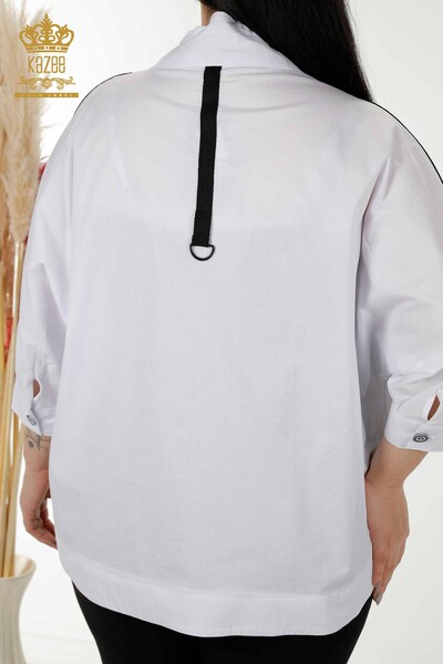 Großhandel Damenhemd Halbe Knopfleiste Weiß - 20307 | KAZEE - Thumbnail