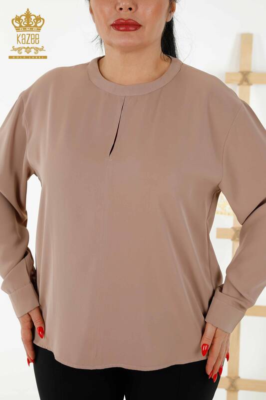 Großhandel Damenhemd - Ärmel Knopf detailliert - Beige - 20376 | KAZEE