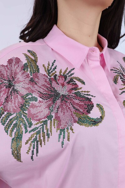 Großhandel Damen-Hemd im - Schulter Blumendetail - farbiger Stein bestickt - 20024 | KAZEE - Thumbnail