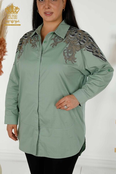 Großhandel Damen Hemd im - Schulter Details - Mint - 20440 | KAZEE - Thumbnail