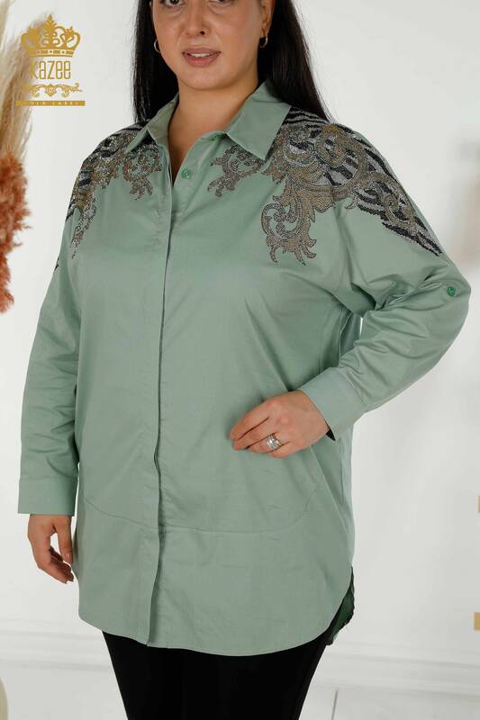 Großhandel Damen Hemd im - Schulter Details - Mint - 20440 | KAZEE