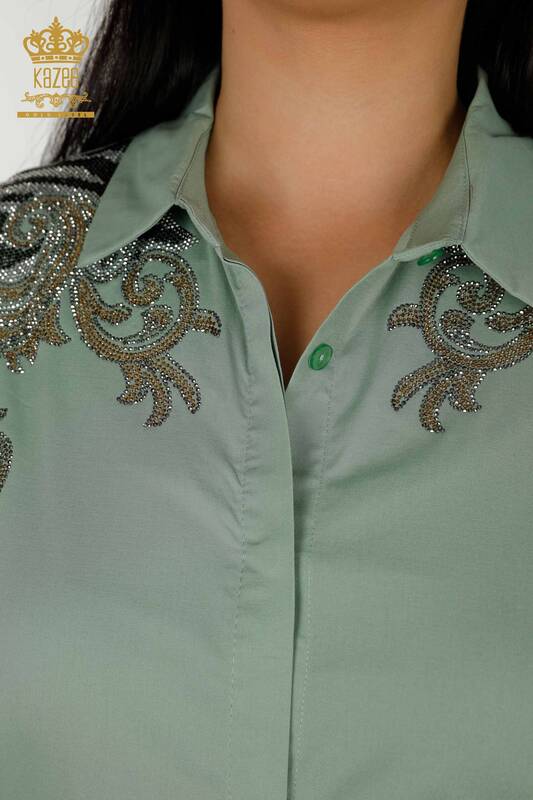 Großhandel Damen Hemd im - Schulter Details - Mint - 20440 | KAZEE