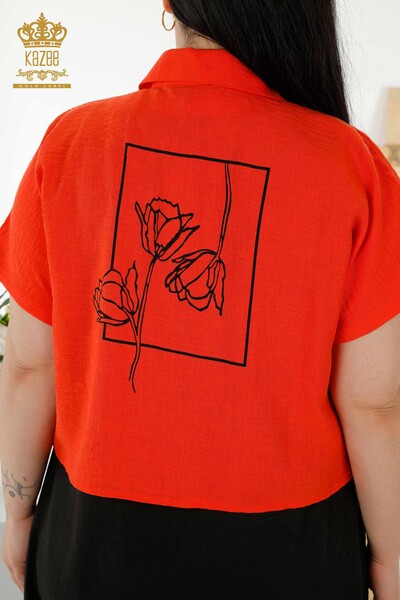 Großhandel Damen Hemdkleid Kurzarm Gemustert - Orange - 20377 | KAZEE - Thumbnail