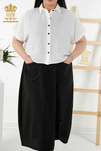 Großhandel Damen Hemdkleid Kurzarm Gemustert - Weiß - 20377 | KAZEE - Thumbnail