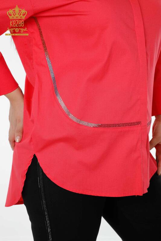 Großhandel Damenhemd - Gemusterter Rücken - Fuchsia - 20006 | KAZEE