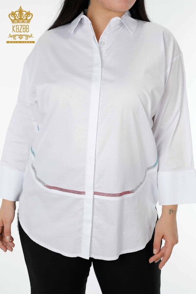 Großhandel Damenhemd Gemusterter Rücken Weiß - 20006 | KAZEE - Thumbnail
