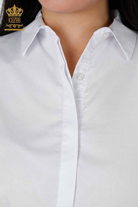 Großhandel Damenhemd Gemusterter Rücken Weiß - 20006 | KAZEE