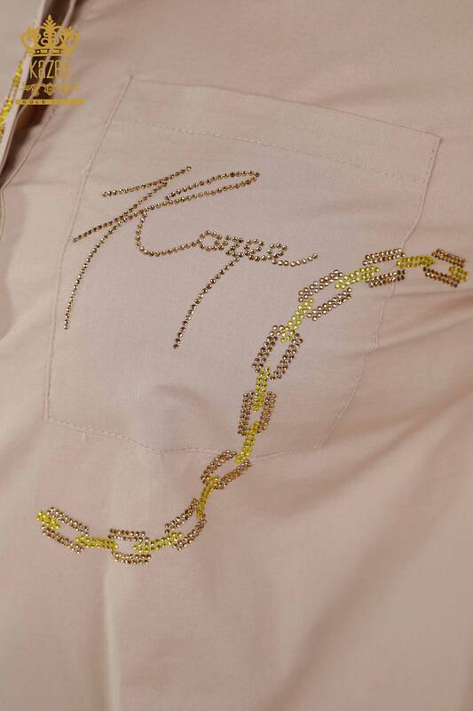 Großhandel Damenhemd - Rücken Rosenmuster - Beige - 20110 | KAZEE