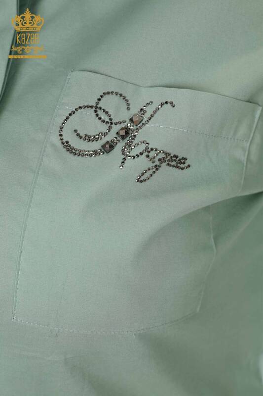 Großhandel Damenhemd Tasche Detailliert mit - Hellblau - 20139 | KAZEE