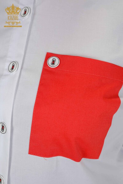 Großhandel Damenhemd Detailliert mit Tasche Weiße Koralle - 20309 | KAZEE - Thumbnail