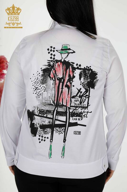 Großhandel Damenhemd Detailliert mit Tasche Weiße Koralle - 20309 | KAZEE