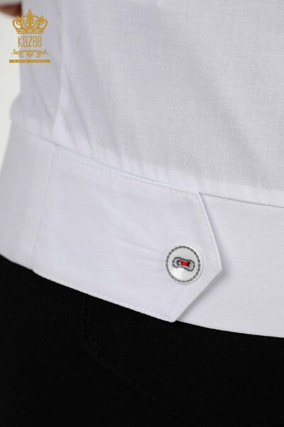 Großhandels-Damenhemd - Tasche detailliert - Weiß Schwarz - 20309 | KAZEE - Thumbnail