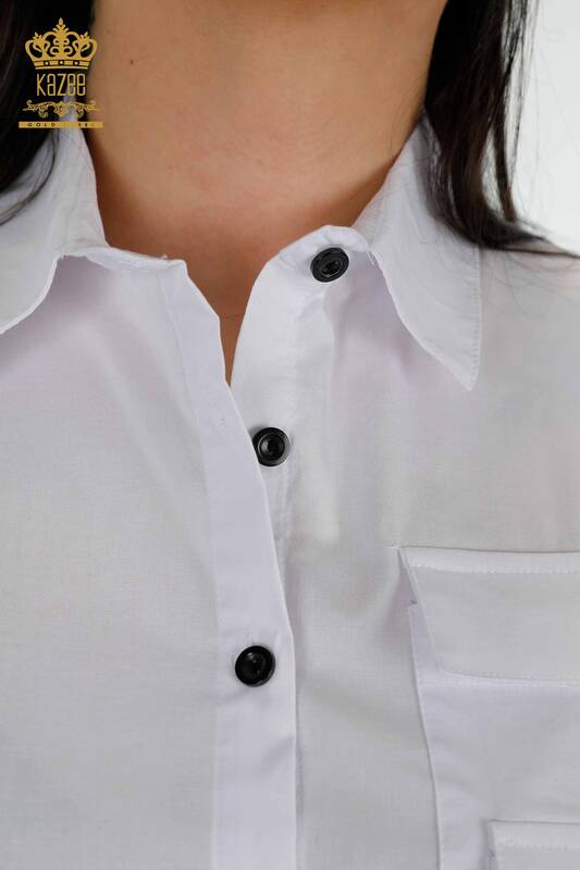 Großhandel Damenhemd Tasche Detailliert mit Weiß - 20325 | KAZEE