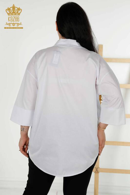 Großhandel Damen Hemd - Tasche Steinbestickt - Ecru - 20346 | KAZEE