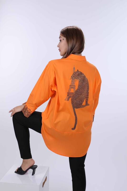Großhandel Damen hemd - Tigermuster - Tasche - Steinbestickt - 17047 | KAZEE