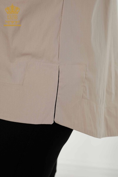 Großhandel Damen Hemd - Zwei Taschen - Beige - 20220 | KAZEE - Thumbnail