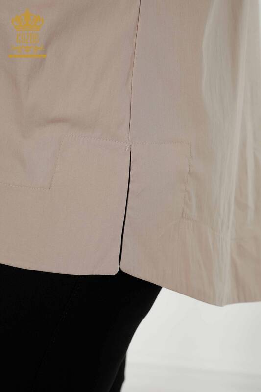 Großhandel Damen Hemd - Zwei Taschen - Beige - 20220 | KAZEE